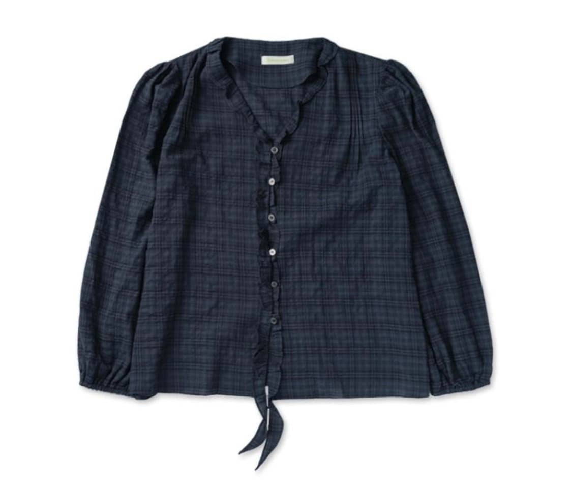 위드아웃썸머 Ruffle shirring blouse_check 상품이미지2