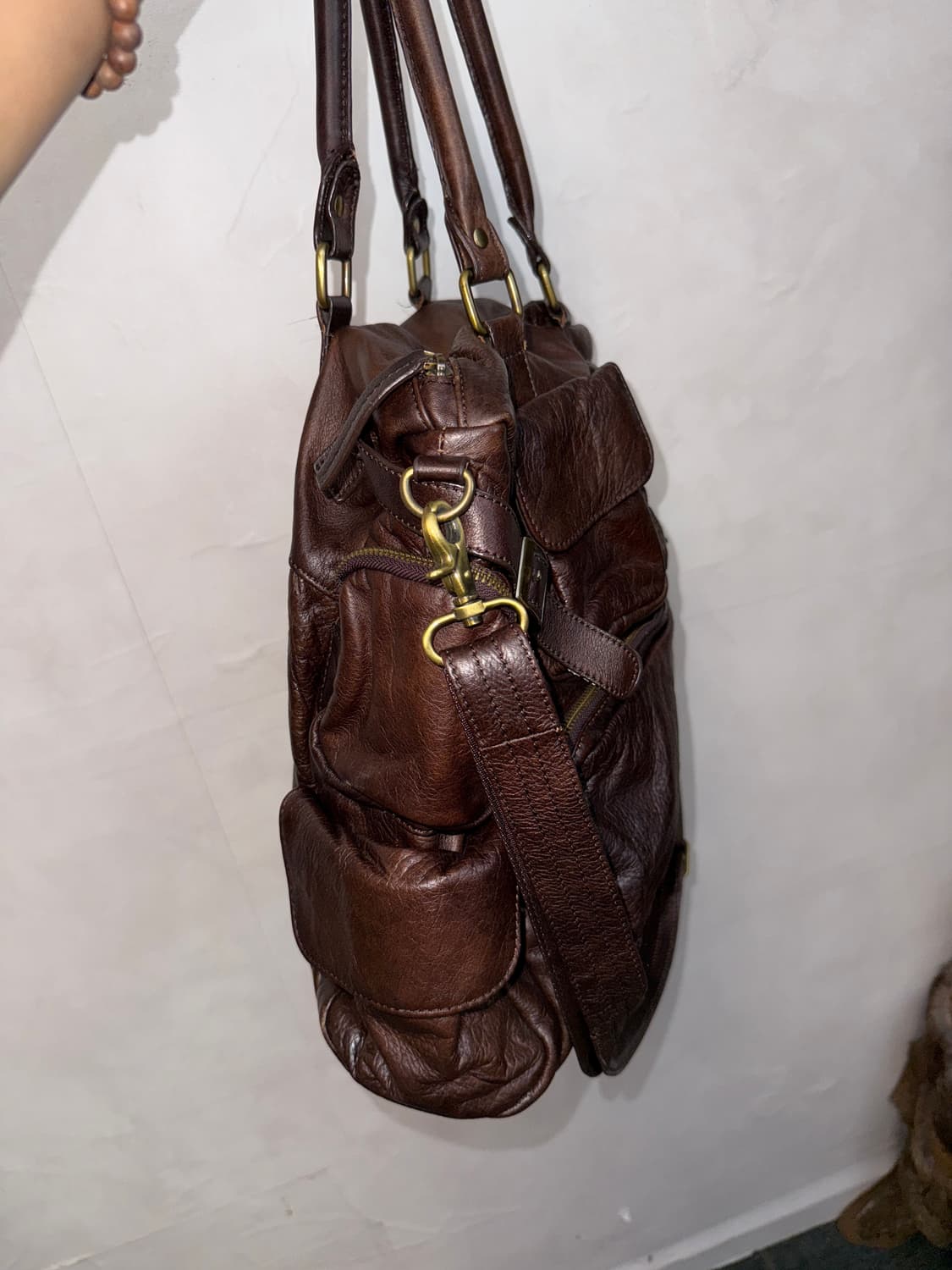 Dark brown multi pocket leather 투웨이백 상품이미지3