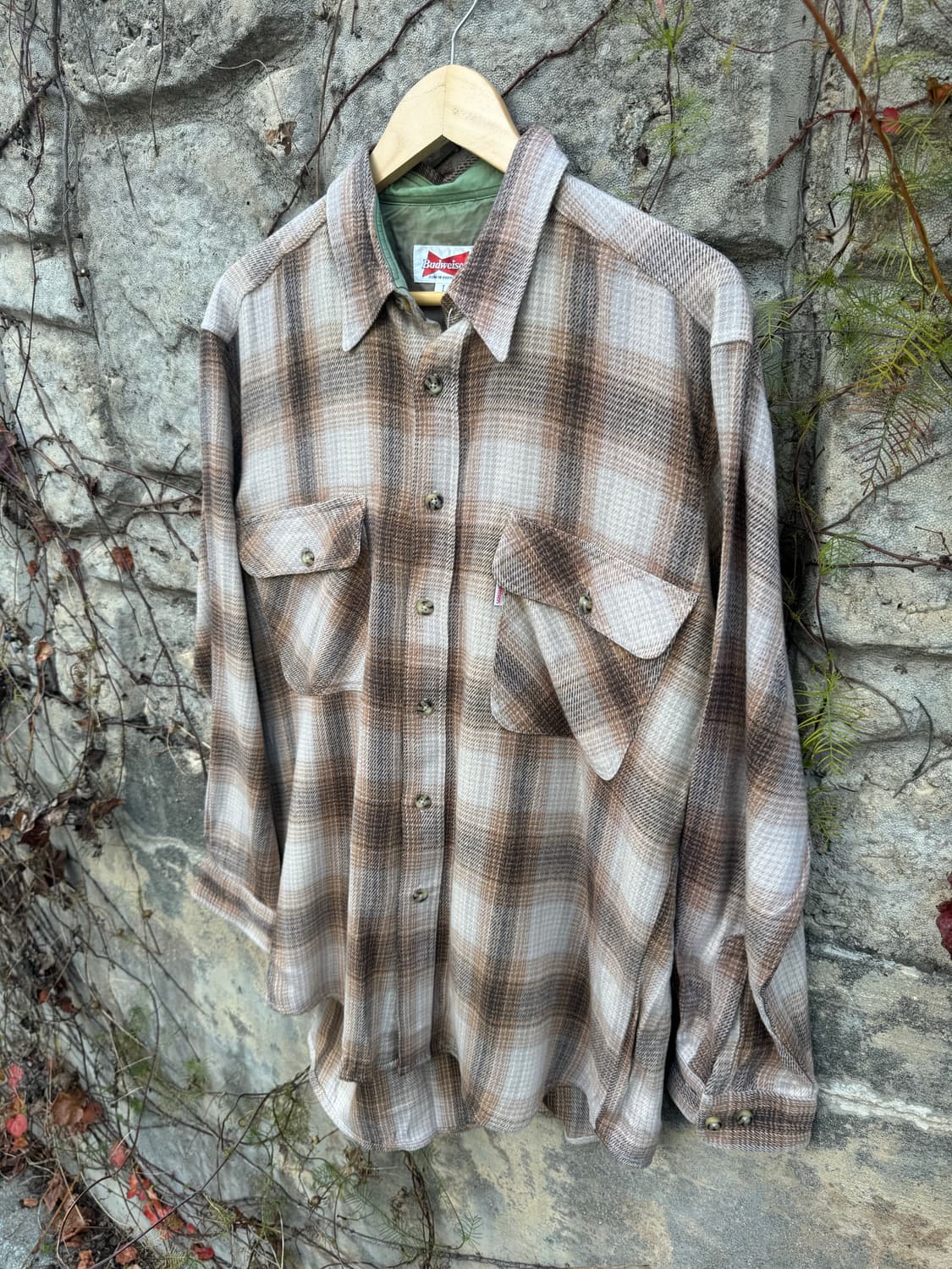 버드와이저 빈티지 투포켓 체크 플란넬 웨스턴 셔츠 베이지 상품이미지3