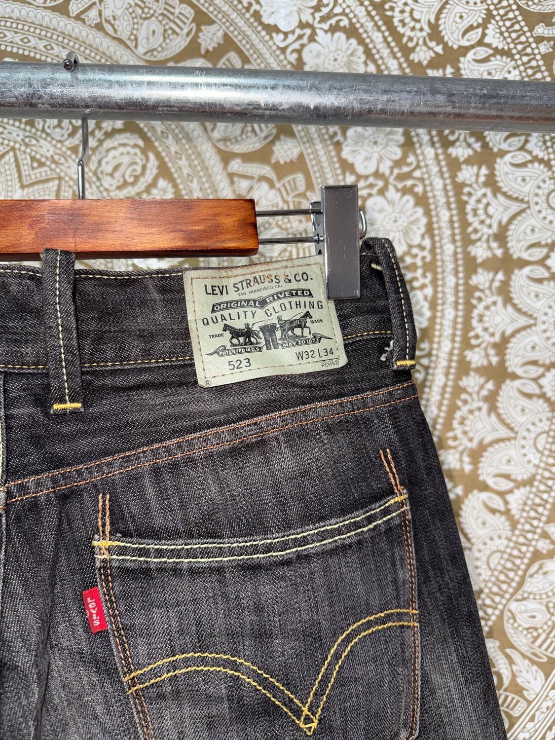 리바이스 523 스트레이트핏 워싱 흑청 데님팬츠  상품이미지6