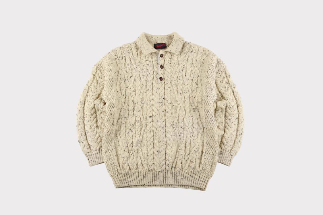 [XXL] 빈티지 UK 울 케이블 헨리넥 니트 스웨터 상품이미지1