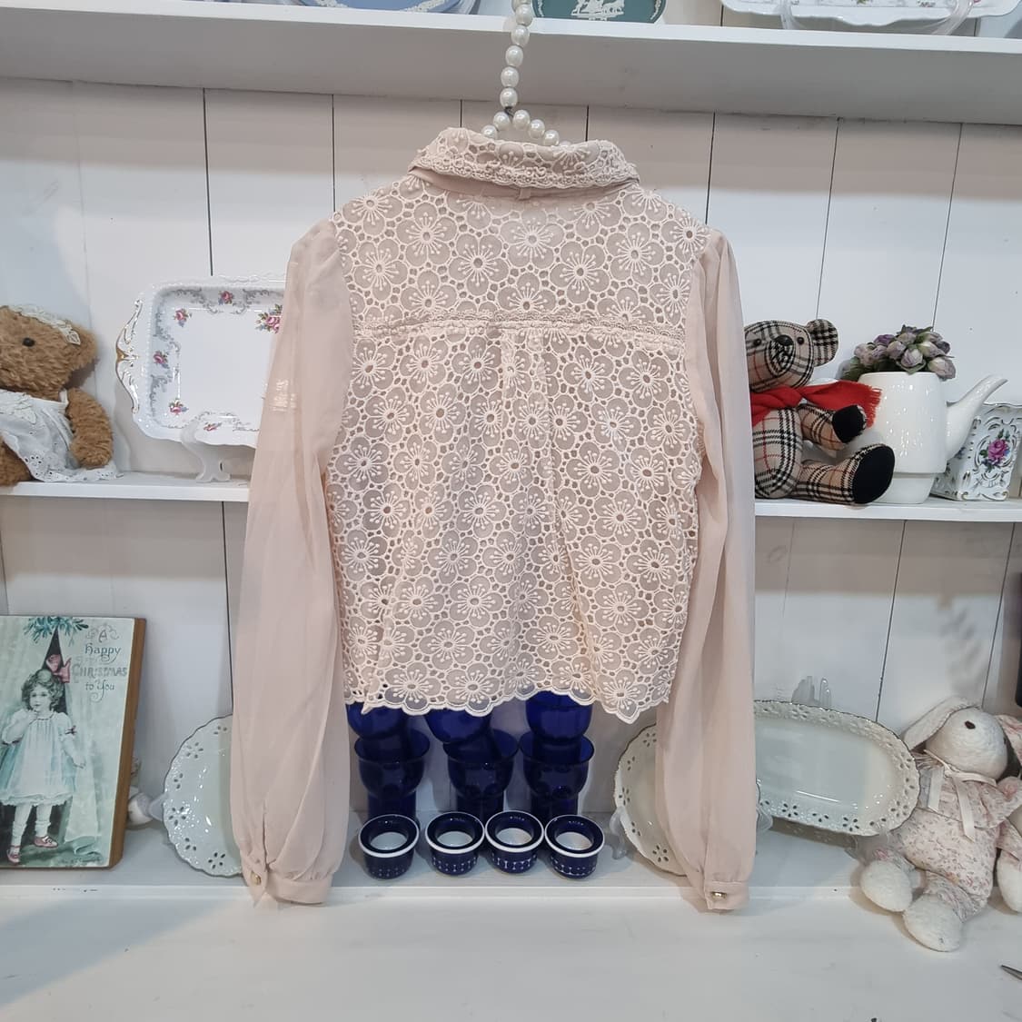 리즈리사 레이스 블라우스 핑크 리본 프릴 상품이미지5