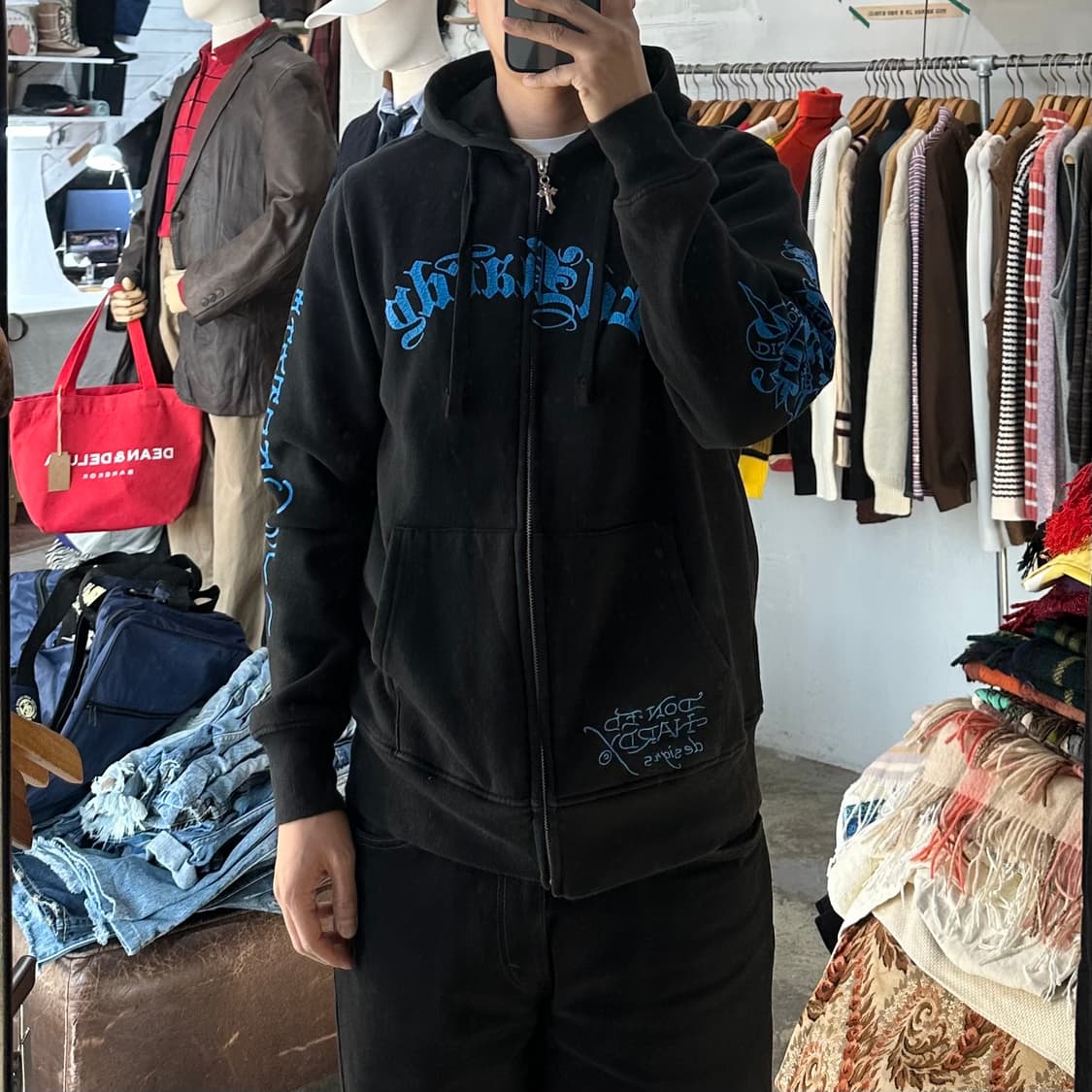 (착용컷) Ed Hardy 프린팅 스웻 후드 집업 (남성용 100) 상품이미지3