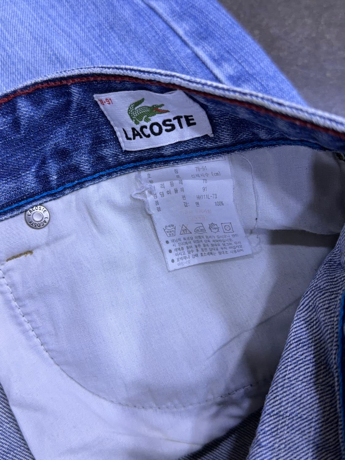 라코스테 빈티지 워싱 중청 레귤러핏 데님팬츠 78(30) 상품이미지10