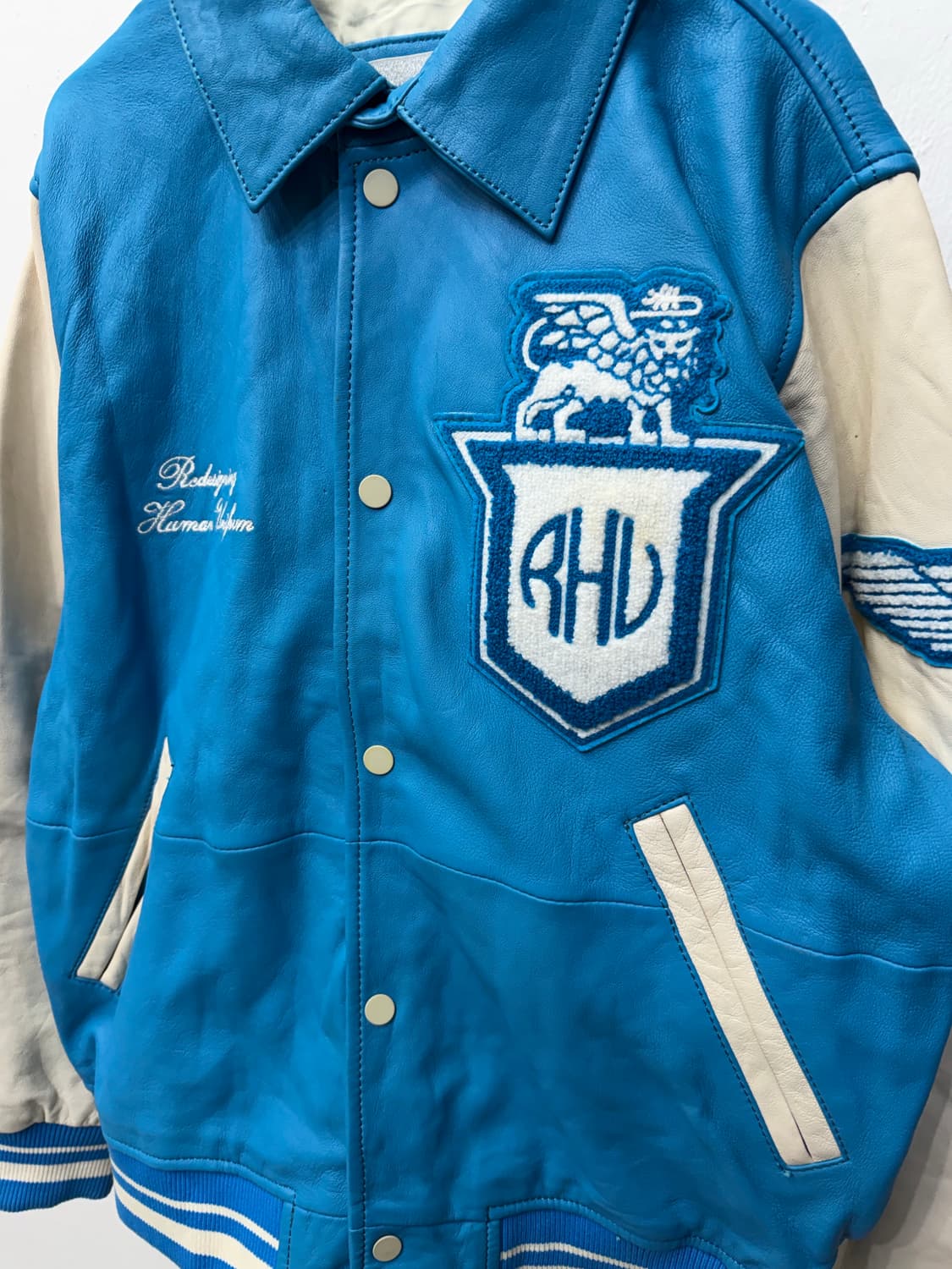 정품) 자라 x 루이지 레더 블루 야구 점퍼 스타디움 자켓 L 상품이미지3