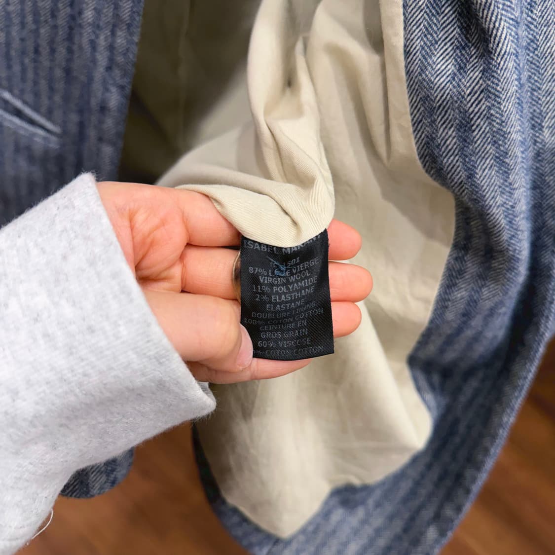 이자벨마랑 에뚜왈 싱글 버튼 자켓 노카라 스트라이프 패턴 디테일 네이비 상품이미지7