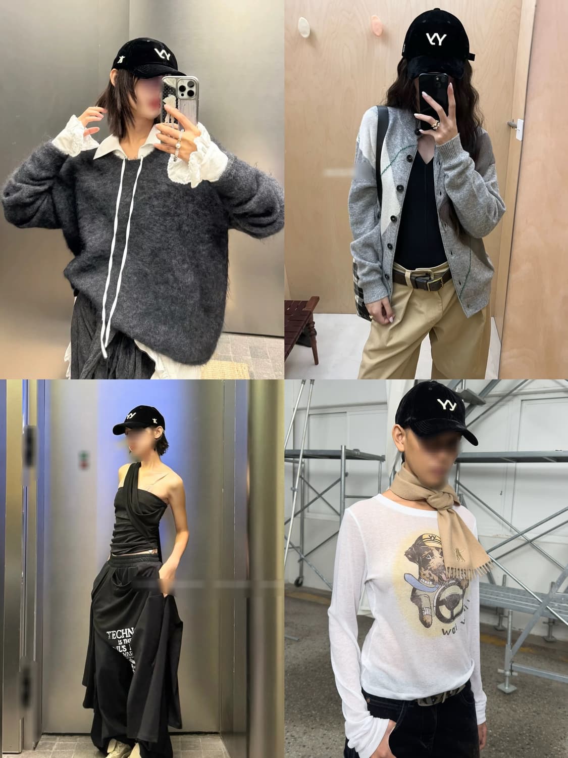 블랙 옐로우 오픈와이와이 벨벳 볼캡 모자  상품이미지2