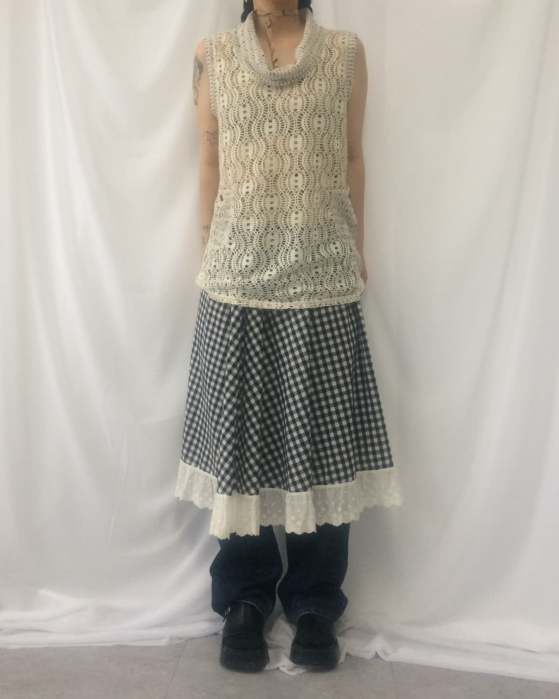 Punching trimming check pattern long ski 상품이미지6
