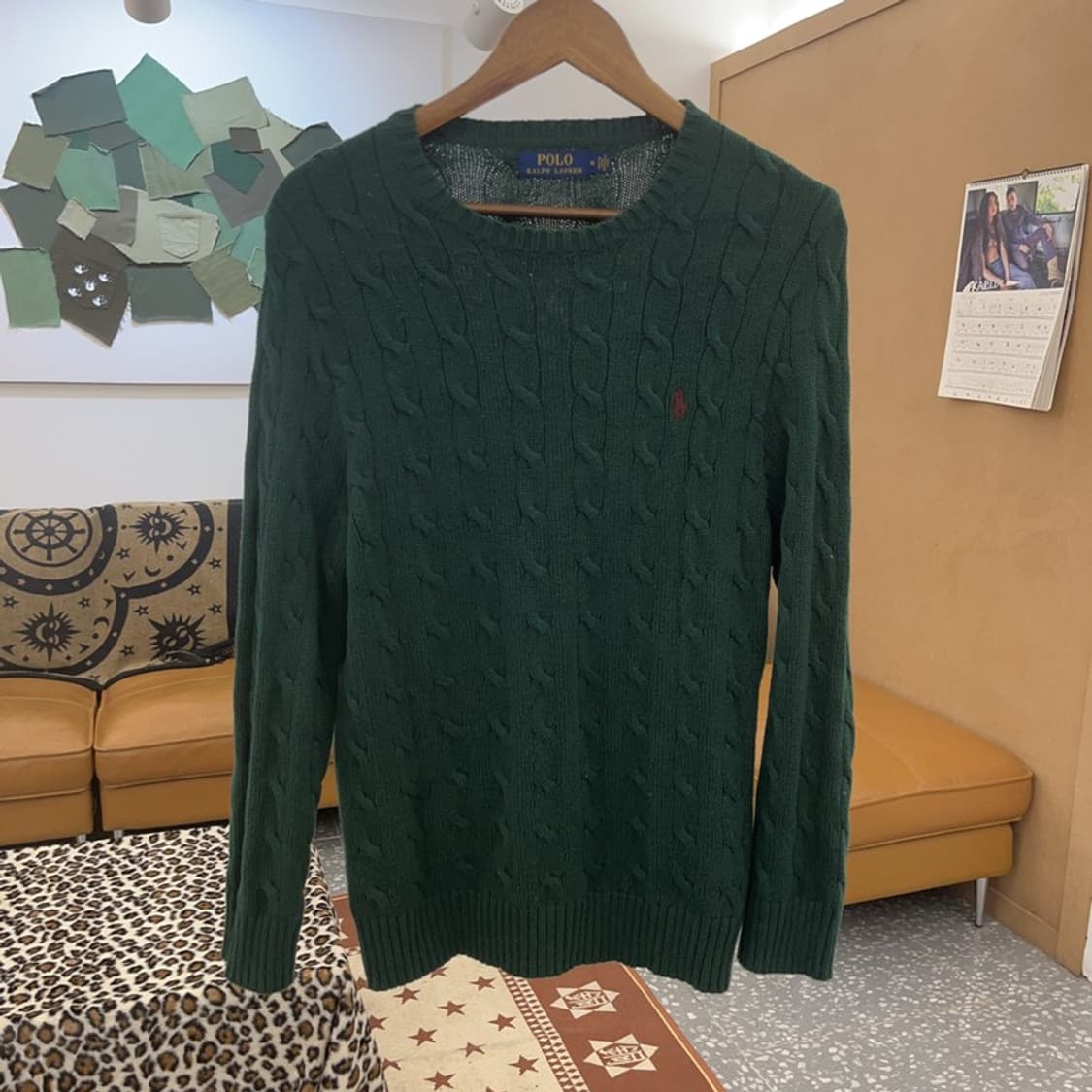 폴로 랄프로렌 빈티지 딥그린 꽈배기 케이블 니트 M C09169 상품이미지3