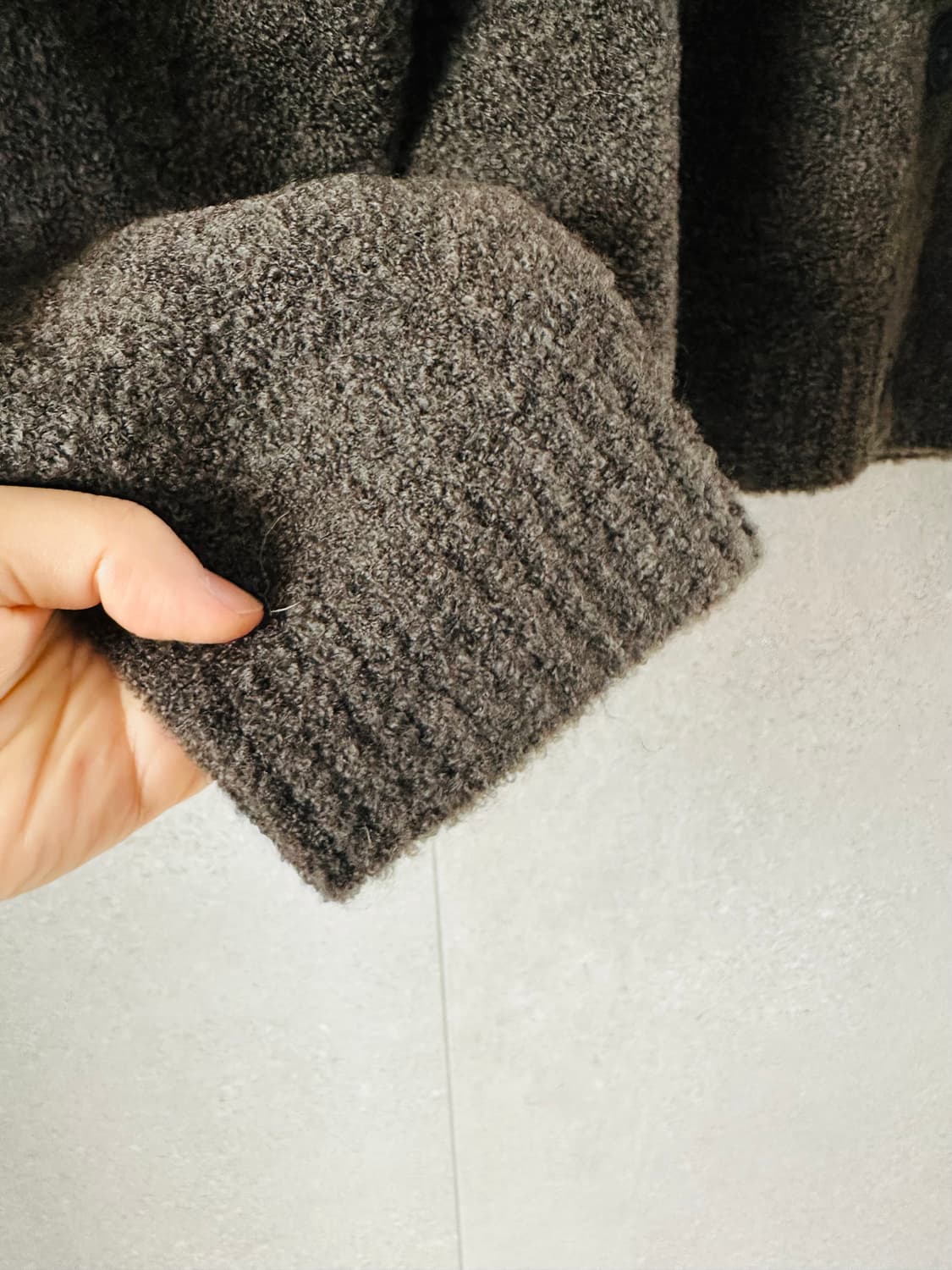 무인양품 무지 여성 울혼방 부클레 가디건 카키그린 L사이즈 새상품 무배 상품이미지4