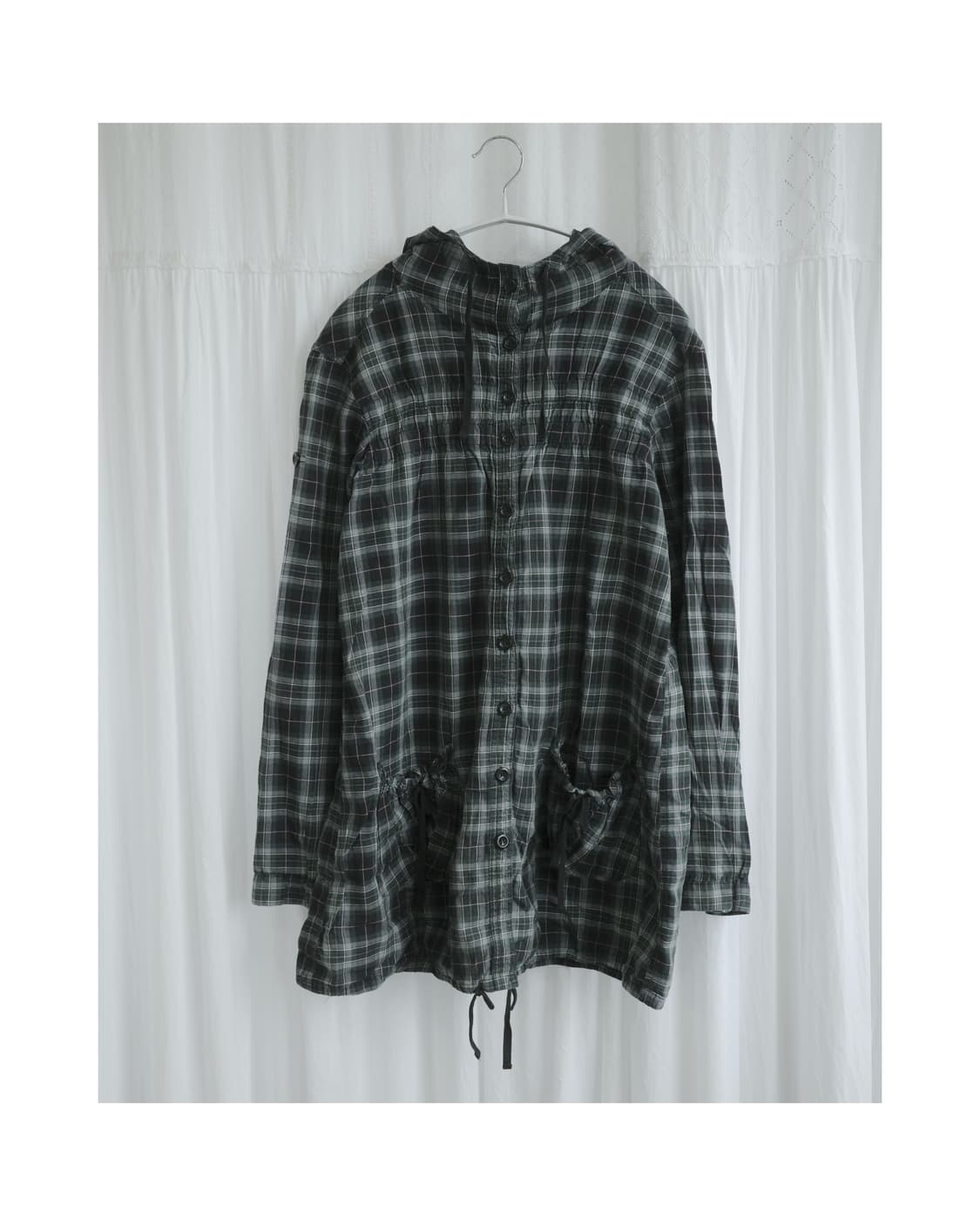 Green checkered hooded dress 상품이미지1