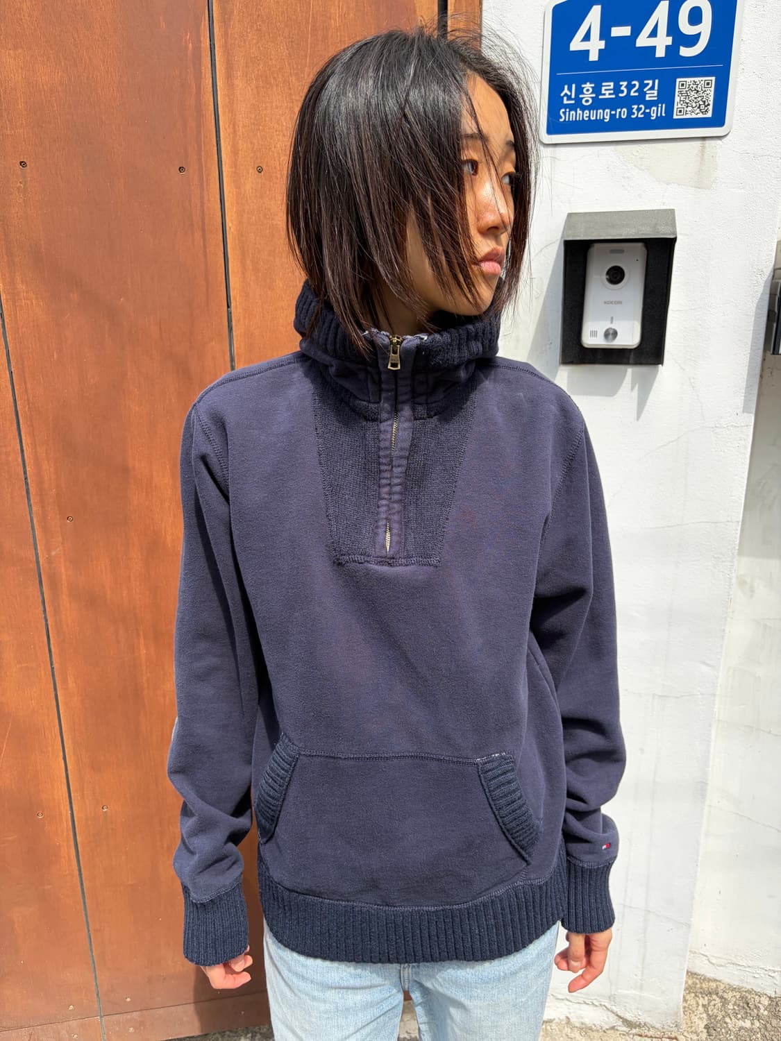 Tommy Hilfiger 엘보 패치 하프집업 후드 니트 상품이미지1