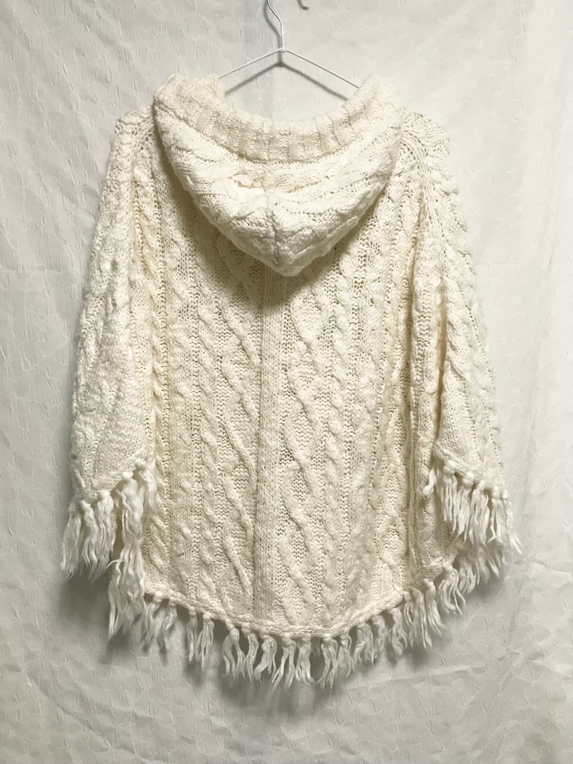 빈티지 colza 니혼진 모리 사와코깔 폼폼이 케이블 니트 판초 케이프 상품이미지2