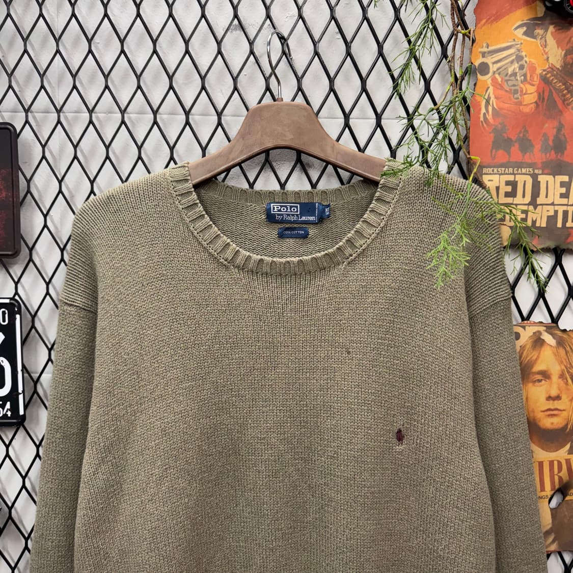 폴로 랄프로렌 니트 스웨터 버건디 포니 로고 포인트 라이트 카키 상품이미지3