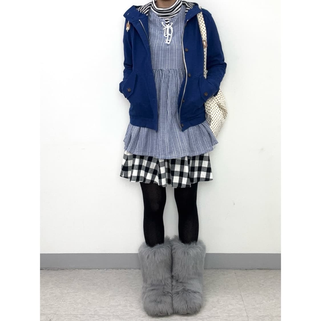 빈티지 블랙 화이트 체크 스커트 상품이미지1