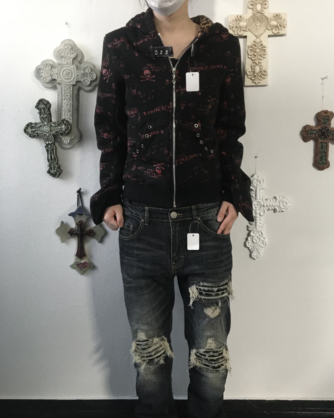 Cat ear skull pattern hood zip up 상품이미지9