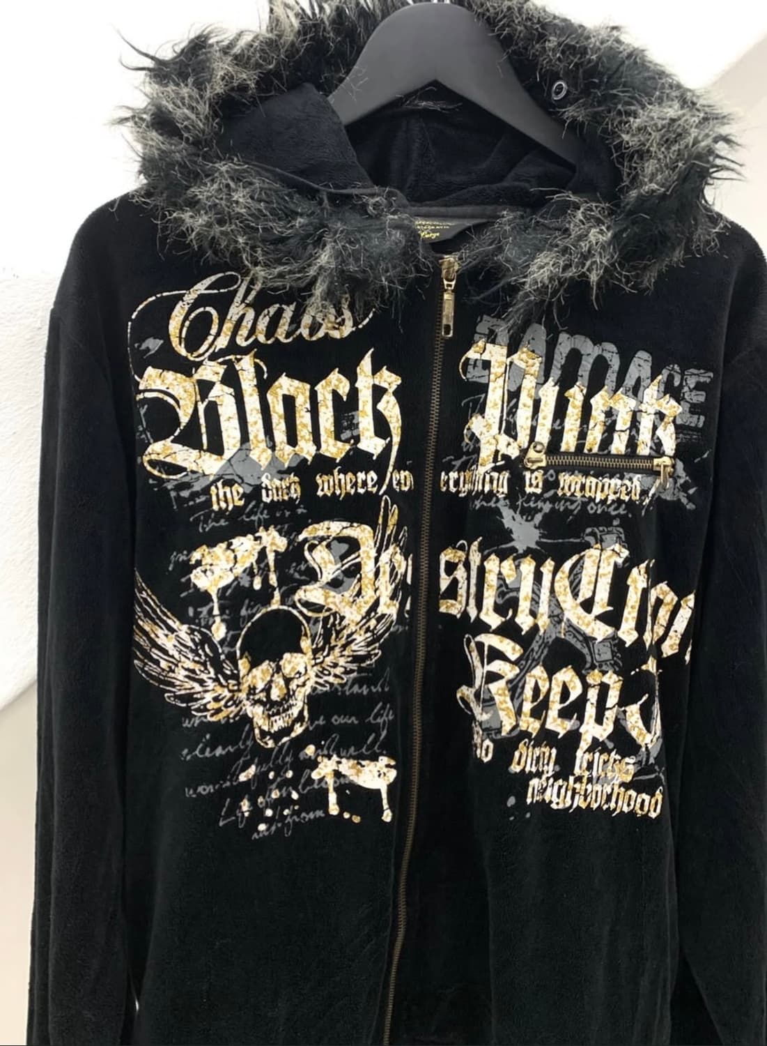 Gothic print fur hood zip-up 상품이미지2