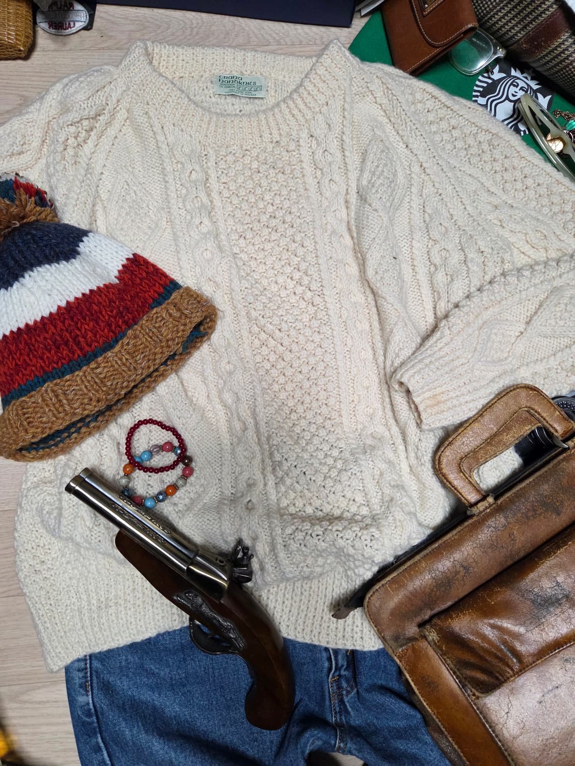 도네갈 아일랜드 크라나 핸드니트 크림 화이트 케이블 니트 스웨터  상품이미지7