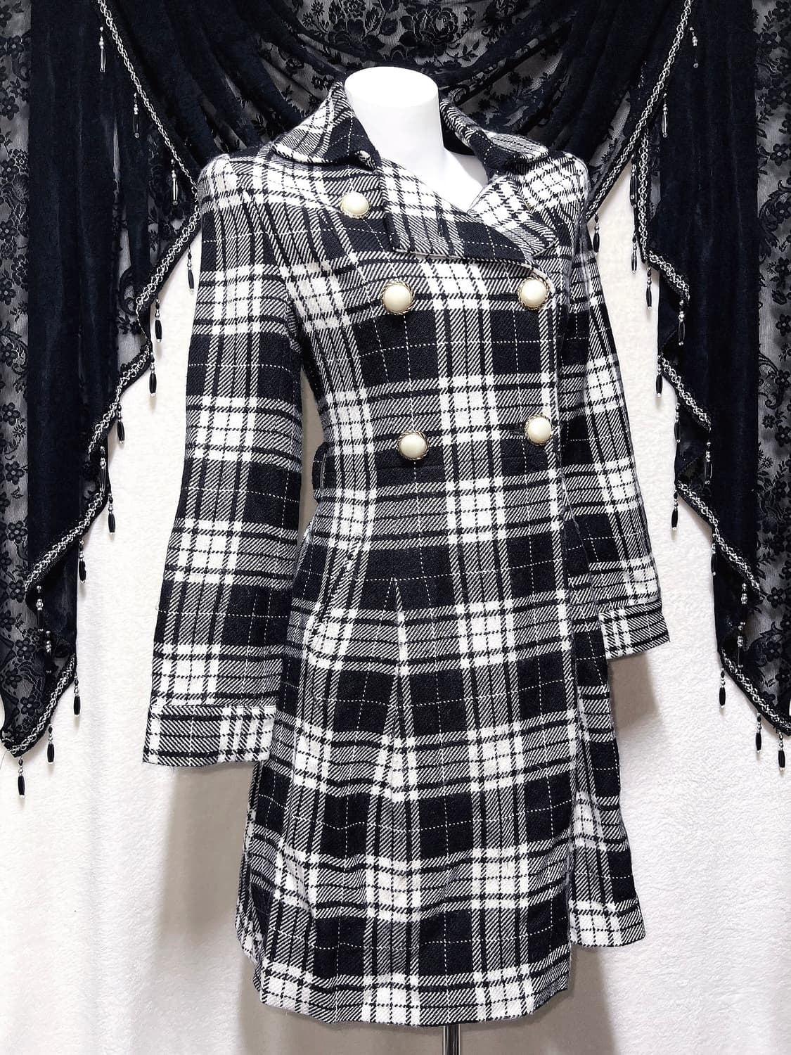 로맨틱갸루 로걀 오네 히메 체크 더블 코트 자켓 헤이세이 시부야 핀터 상품이미지2