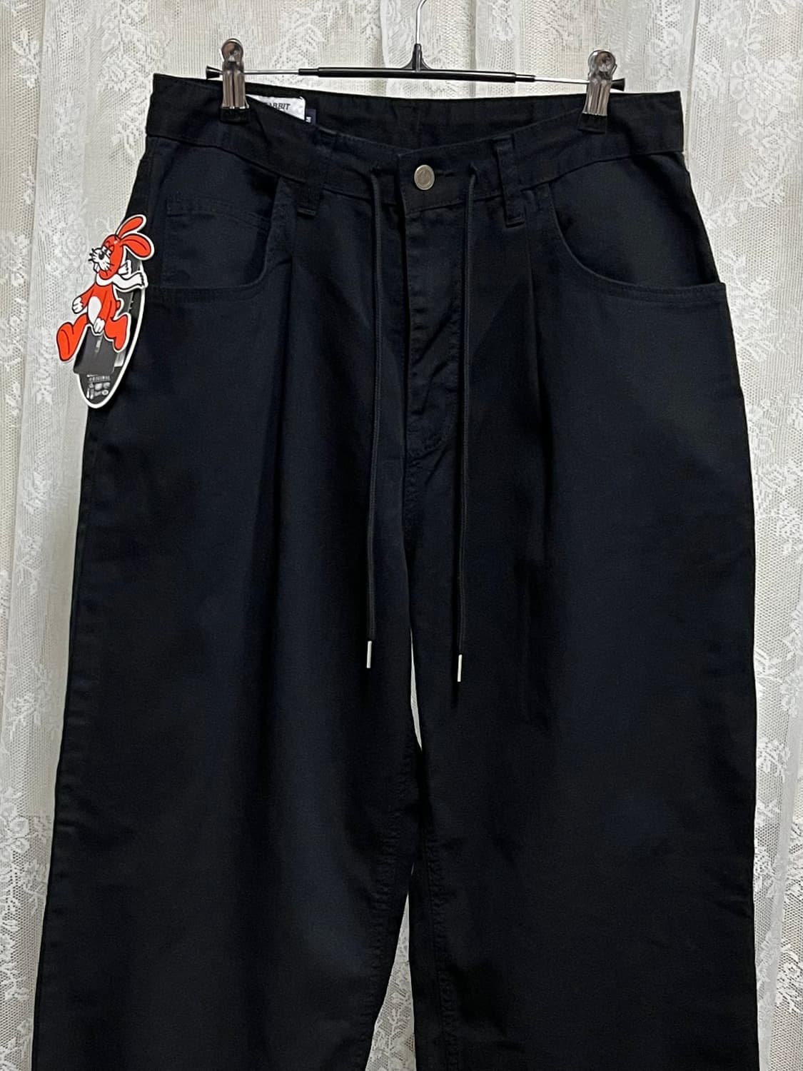 M) 새상품 비에스래빗 미드90 배기 코튼 팬츠 블랙 상품이미지3