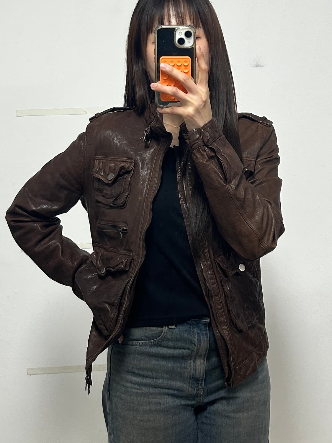 뮤즈룸 에디슬리먼st 레더 자켓 브라운 상품이미지2