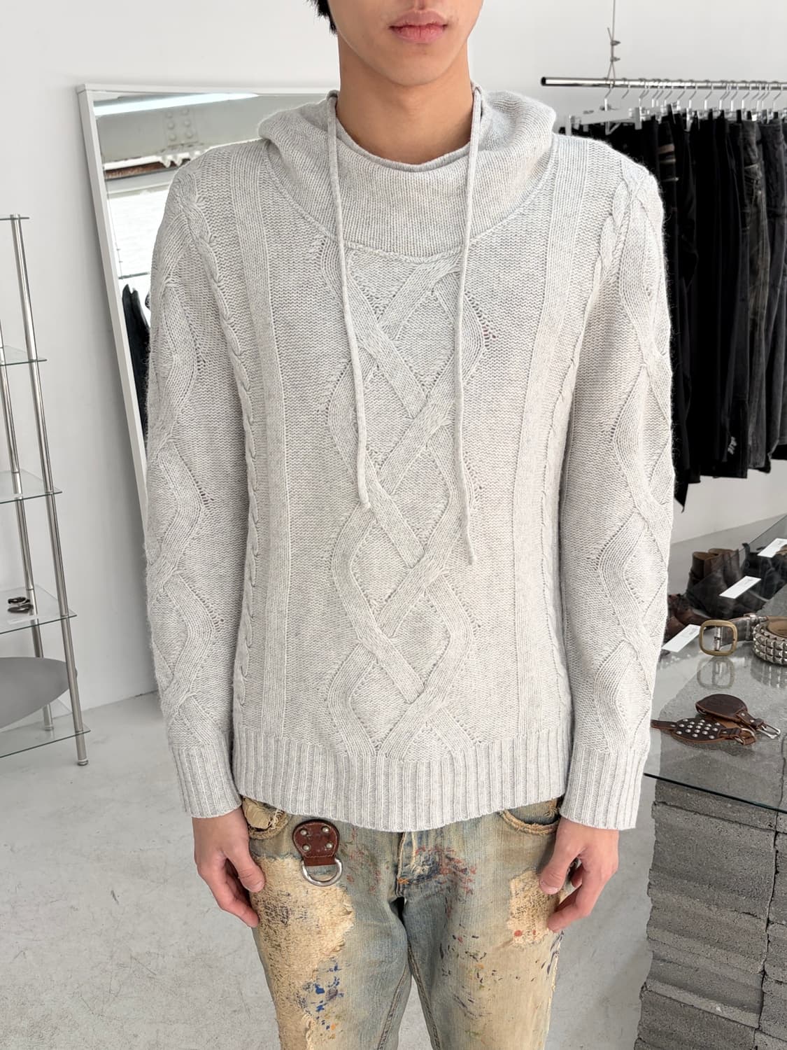 pour deux 케이블 니트 후디 상품이미지3