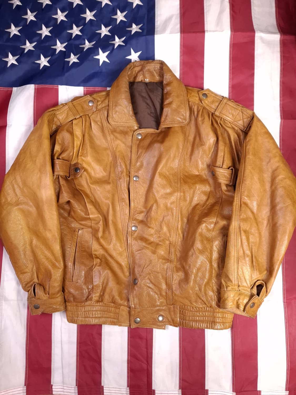 빈티지 리얼레더 더블 견장 봄버자켓 상품이미지1