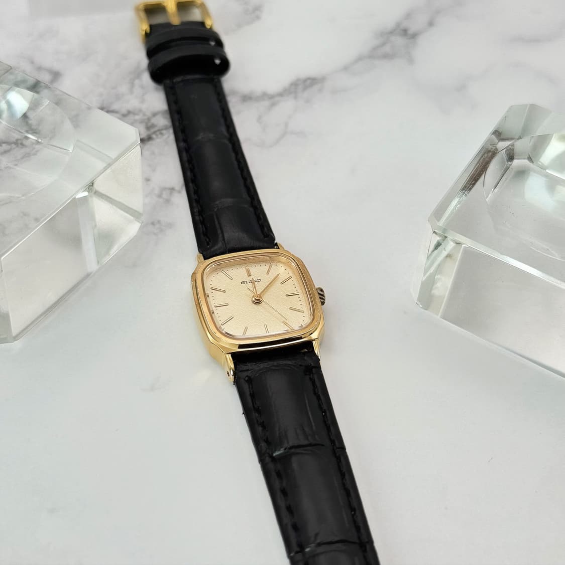60s70s 빈티지 세이코 리넨 다이얼 골드 스퀘어 워치 상품이미지8