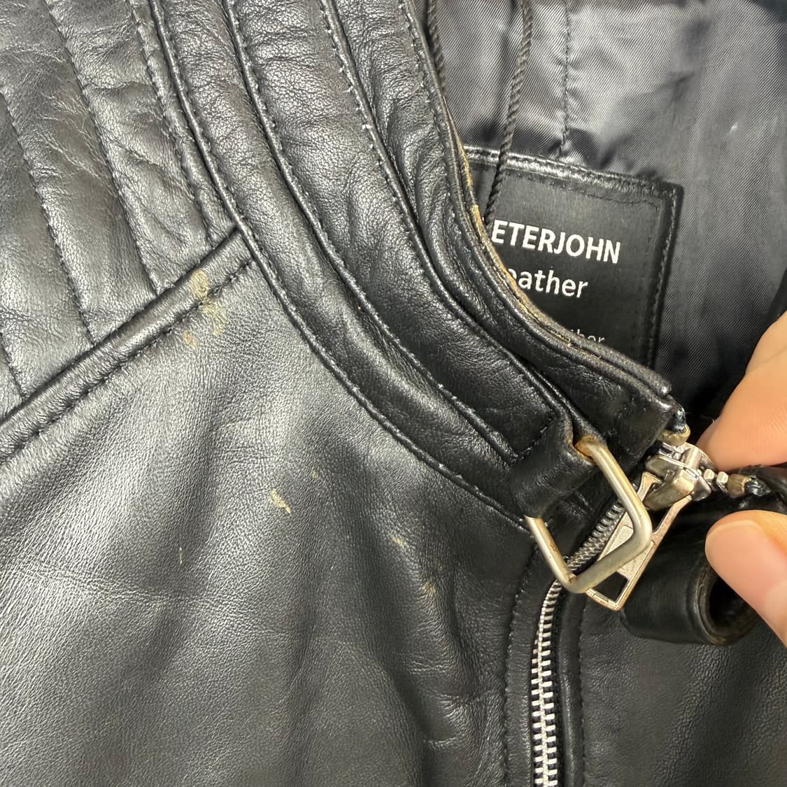 (XL) PETERJOHN leather 천연가죽 라이더 자켓 블랙 상품이미지4