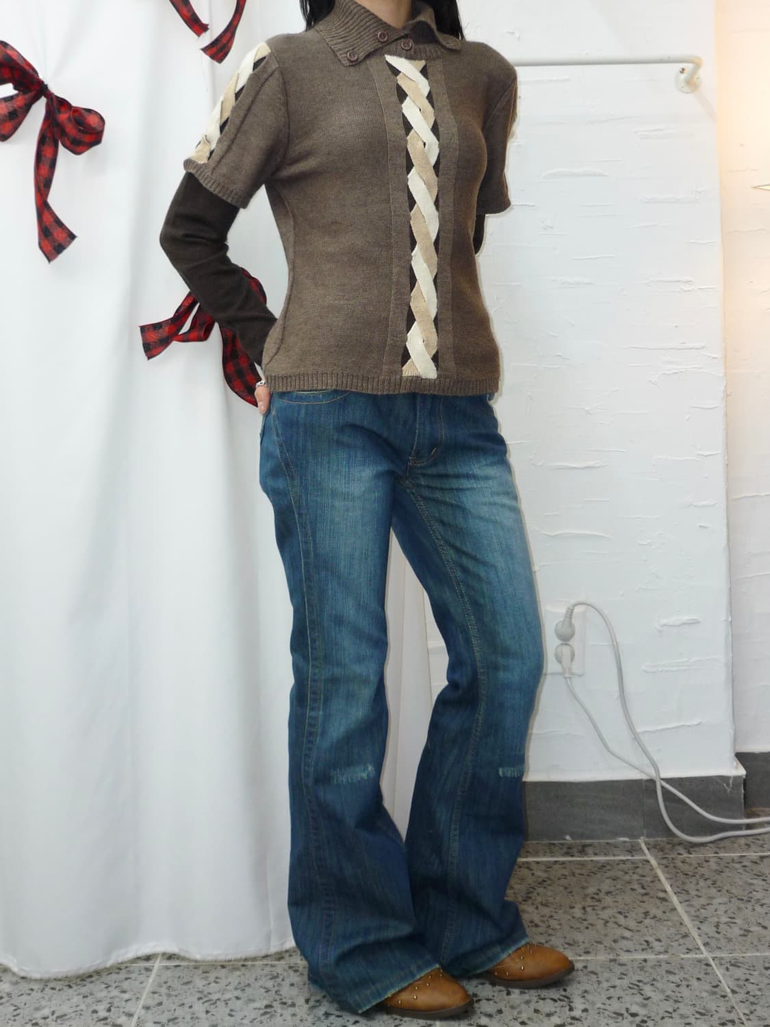 soft brown layerd knit 상품이미지2