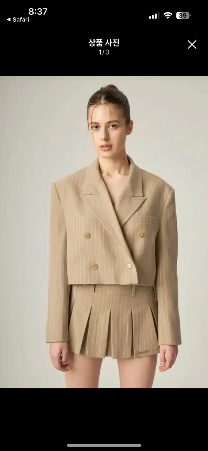 (글로니) 스푸닝 핀 스트라이프 자켓 크롭 블레이저 스커트 세트 상품이미지1