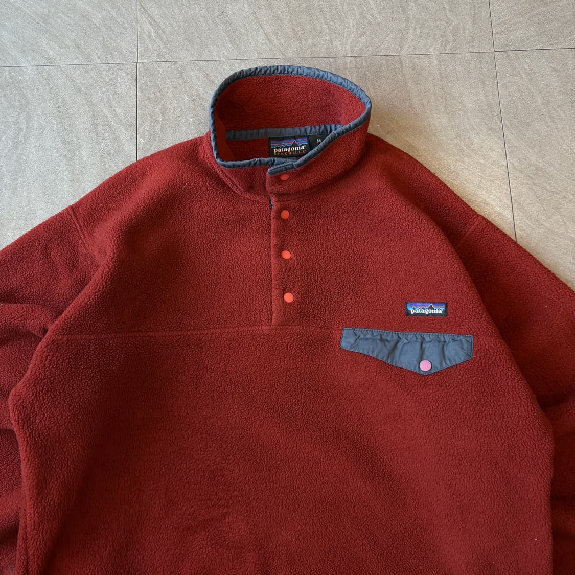 90s 90년대 멕시코 생산 파타고니아 신칠라 버건디 스냅티  상품이미지2
