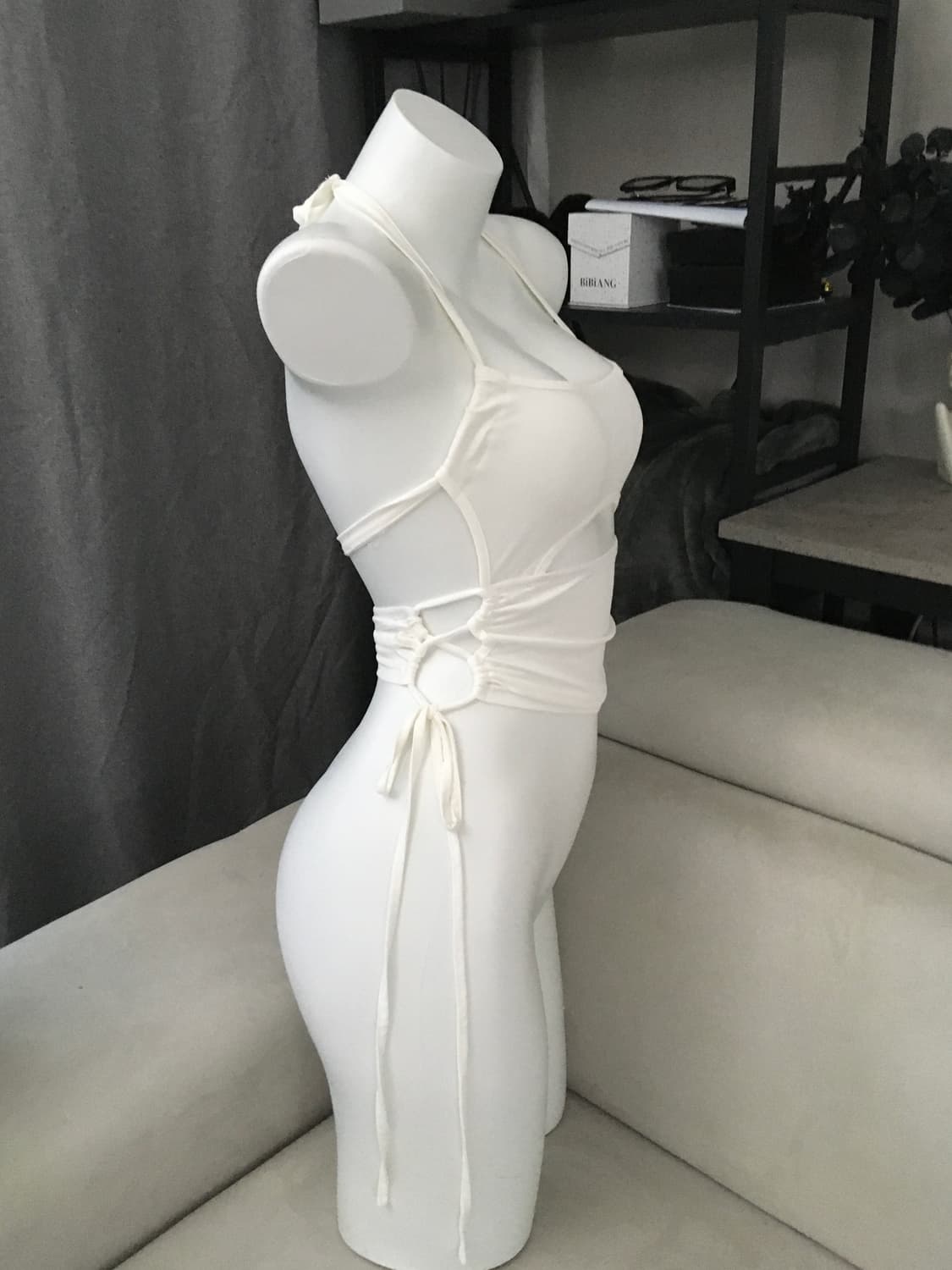 ༒ White Backless Cross Top 상품이미지4