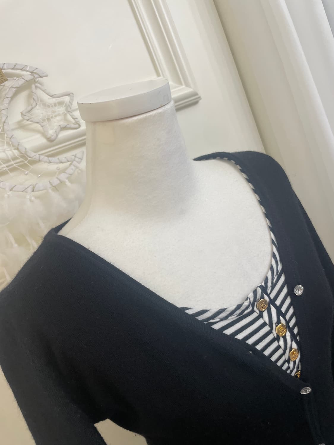 black crystal button cardigan&stripe gol 상품이미지6