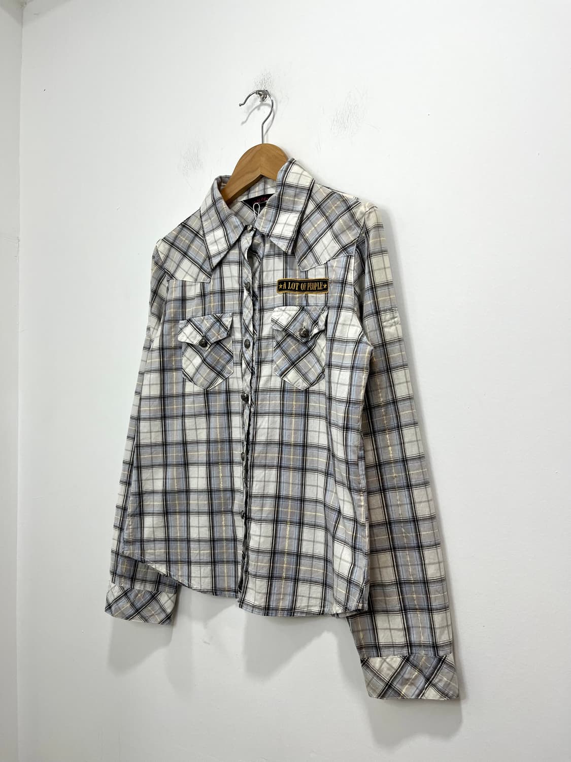 락펑크 웨스턴  양각 버튼 포켓 체크 셔츠 상품이미지2