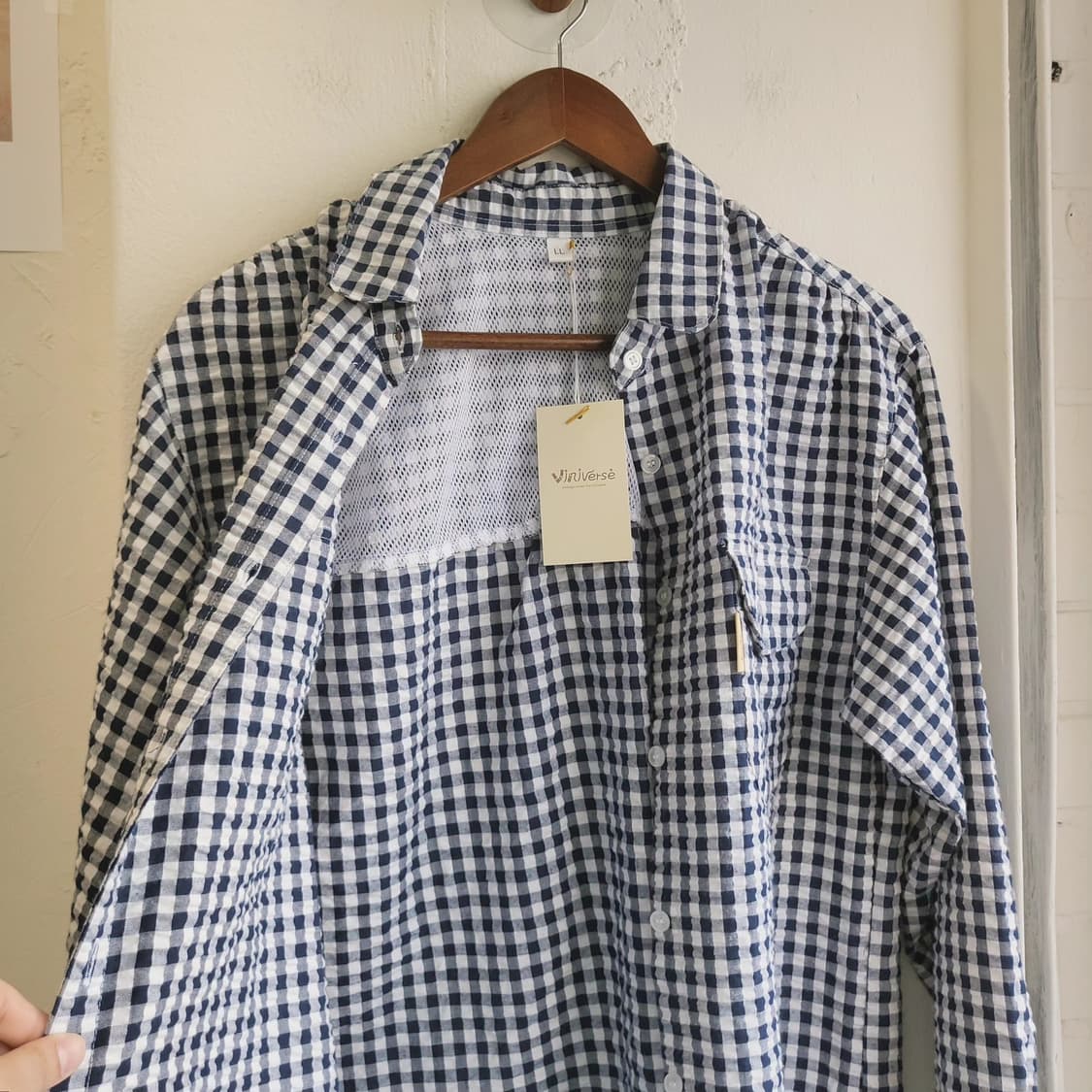 Sun3san 시어서커 네이비체크 셔츠 상품이미지7