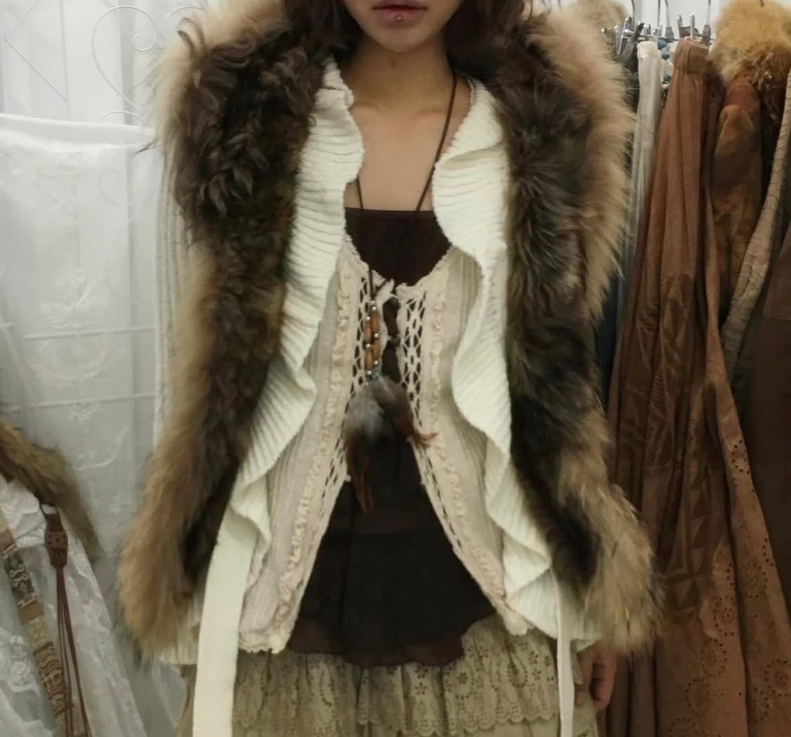 빈티지 레이어룸 상품 가디건 + 퍼 베스트 상품이미지1