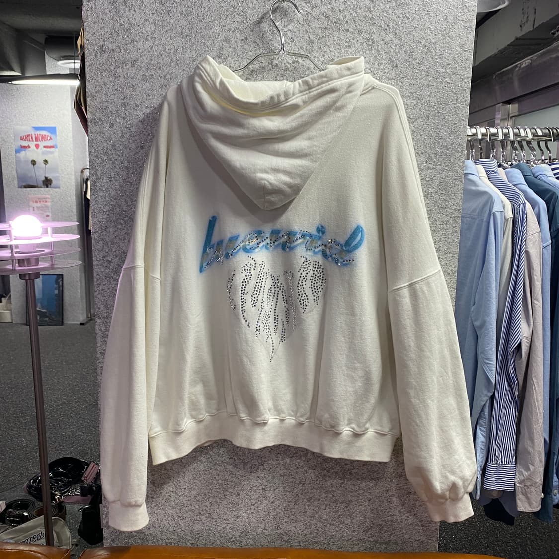 투위드 프린팅 비즈 화이트 후드집업 B3291 상품이미지4