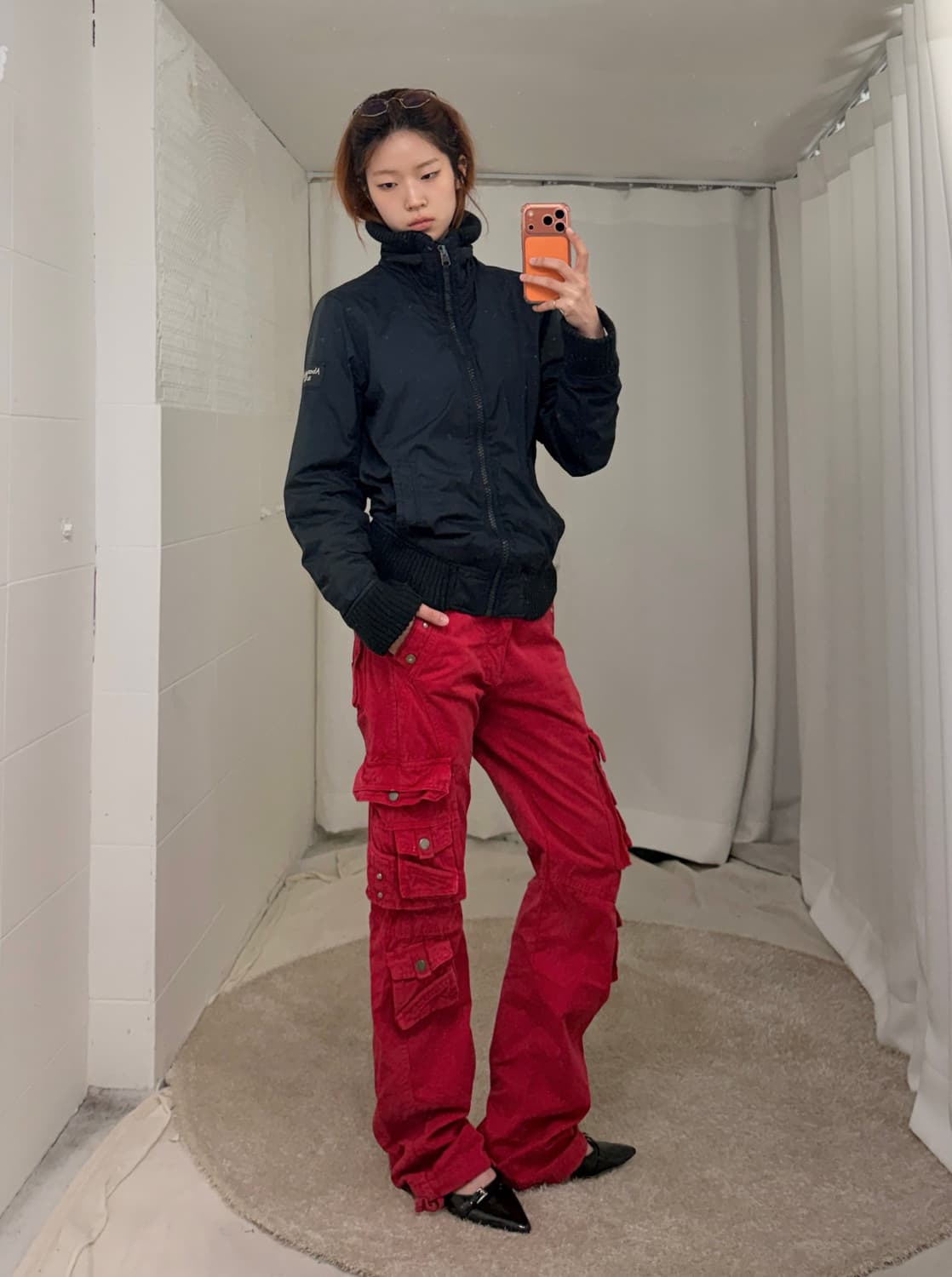 빈티지 레드 펑크 큐빅 카고 스트레이트 팬츠 상품이미지2