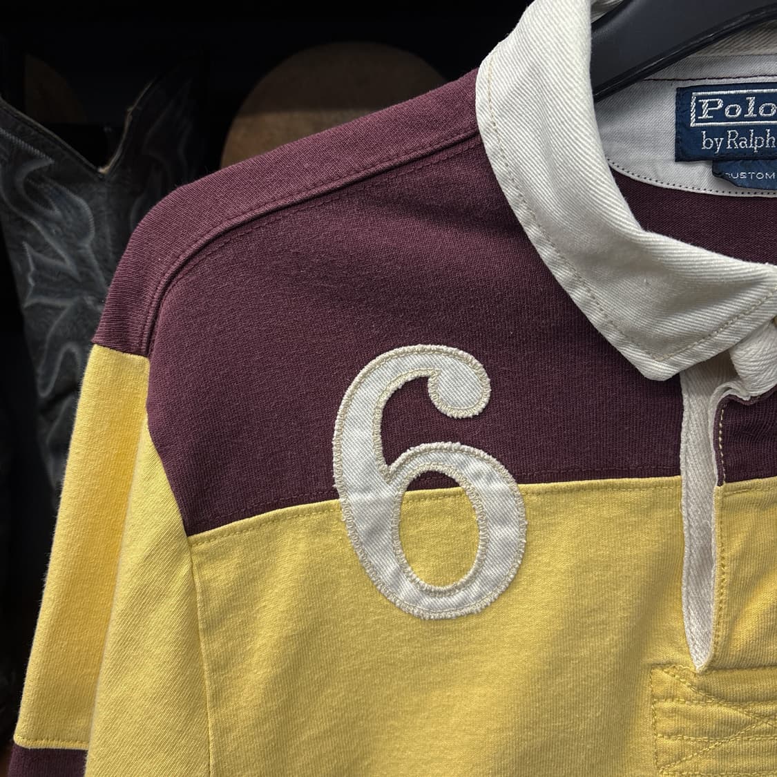 90s 폴로 재팬라인 넘버링 자수 패치 스트라이프 PK 럭비 티 N320 상품이미지5