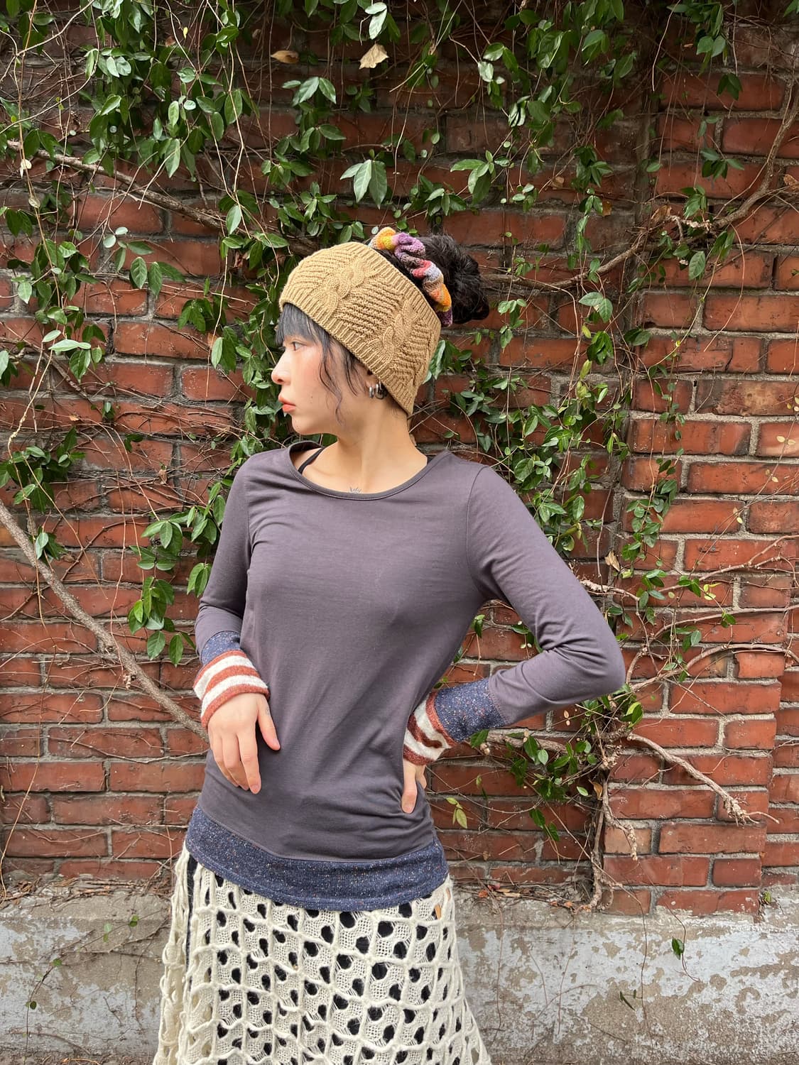 소매 니트 포인트 롱 슬리브 상품이미지2