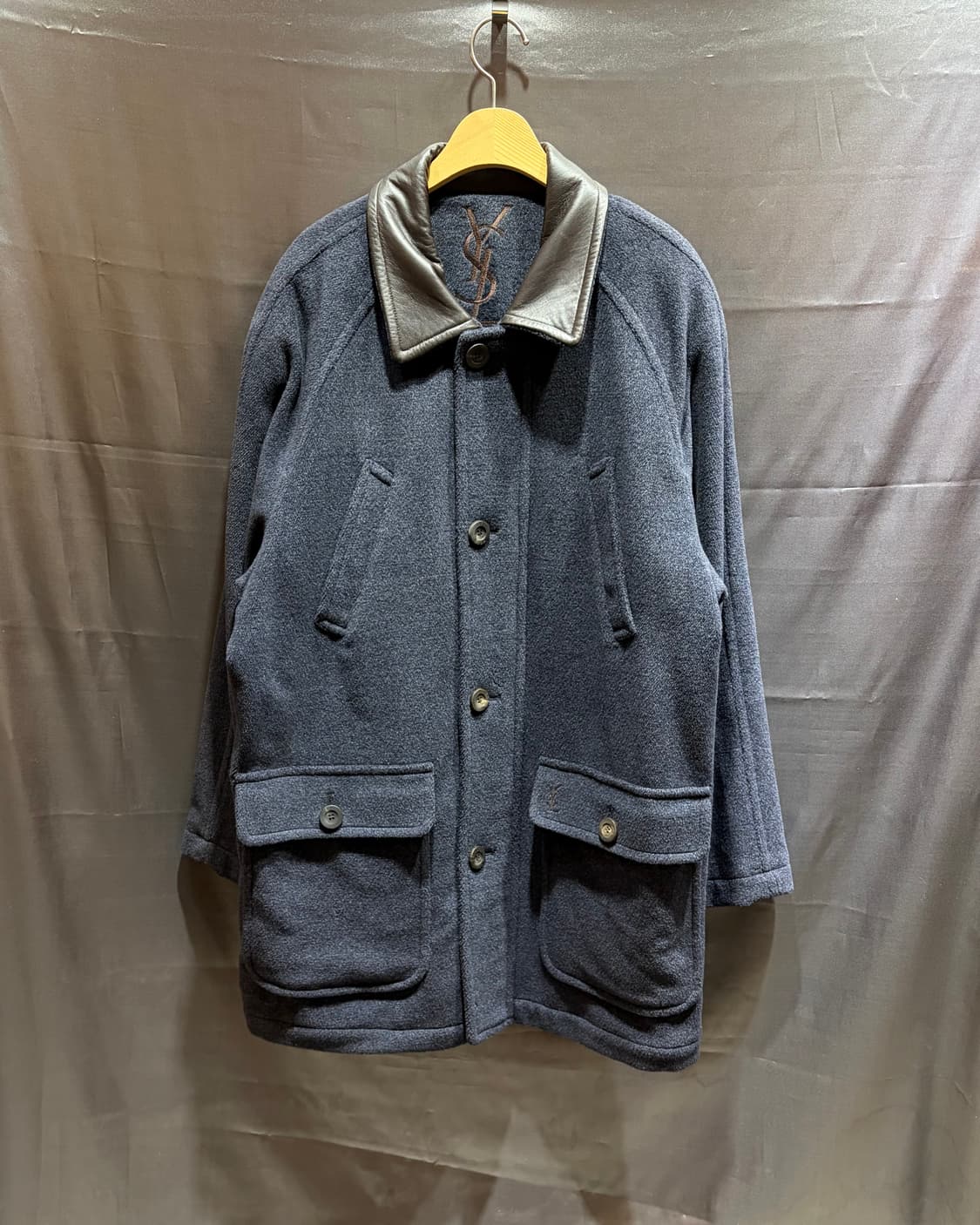 L YSL 입생로랑 레더카라 투포켓 블루그레이 미들코트 상품이미지2