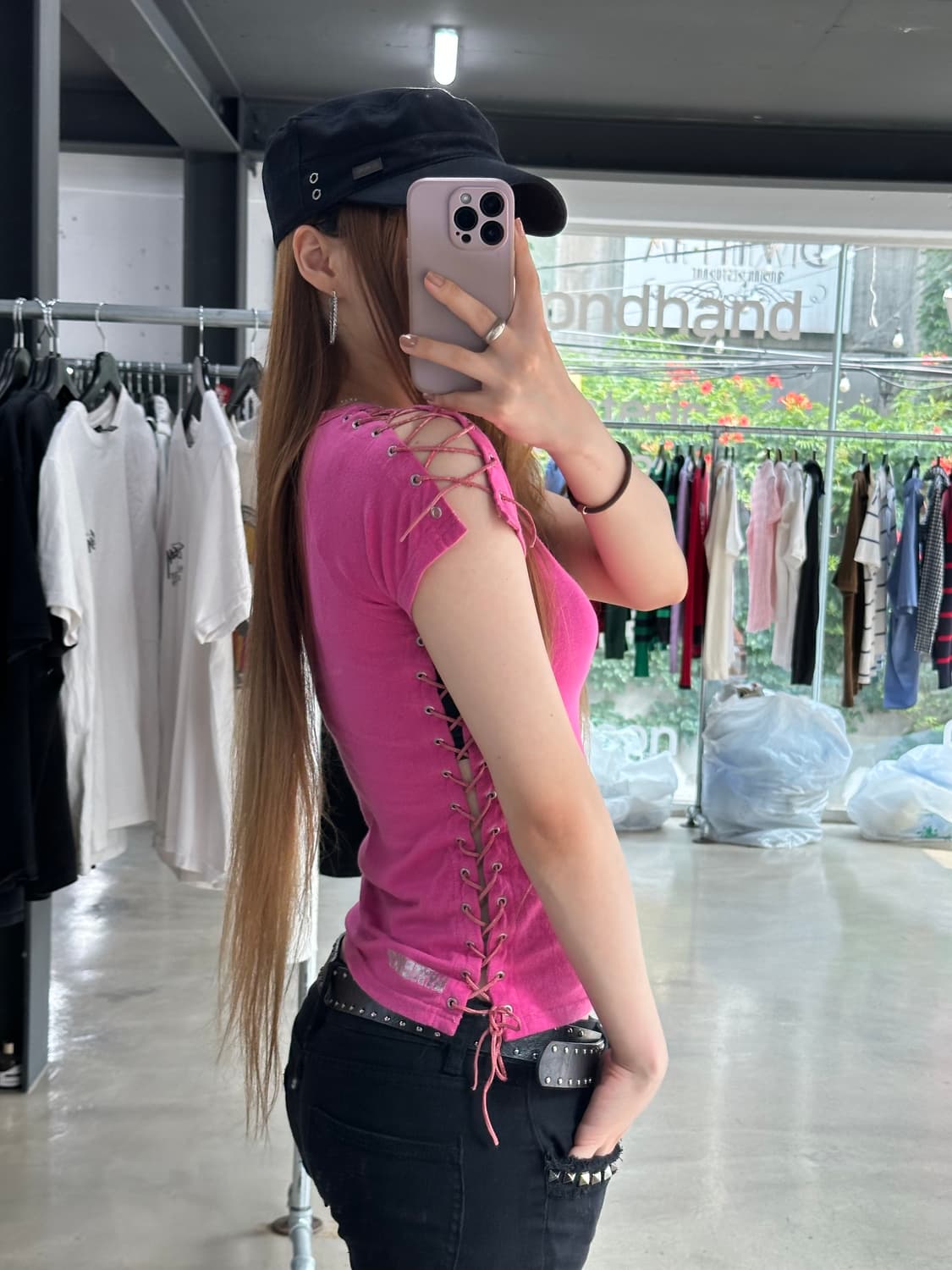 히스테릭글래머 아카이브 아일렛 레더 글리터로고 반팔티 상품이미지1