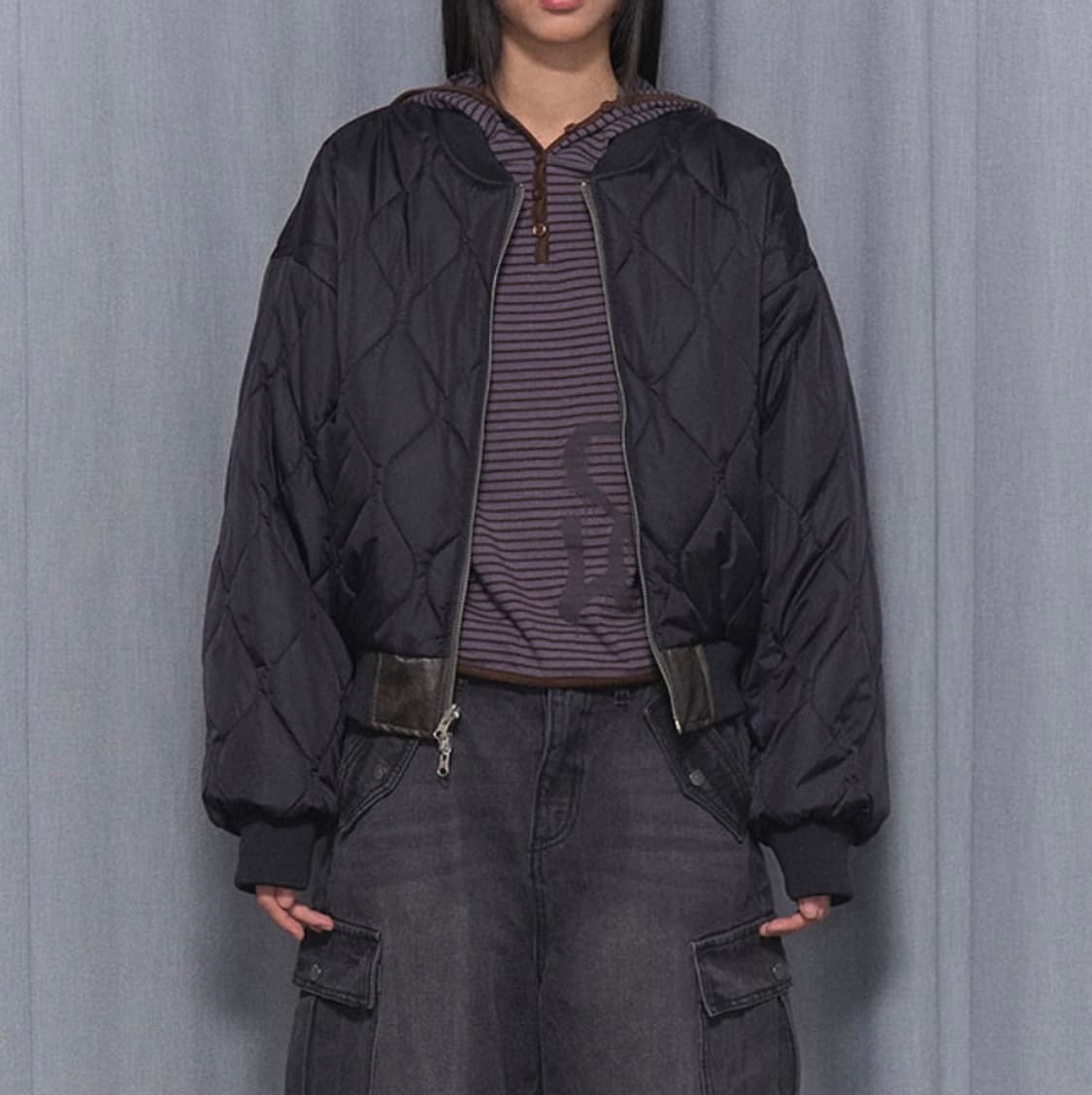 팬시클럽 퀄팅 리버시블 엠보 점퍼 (블랙) 상품이미지3