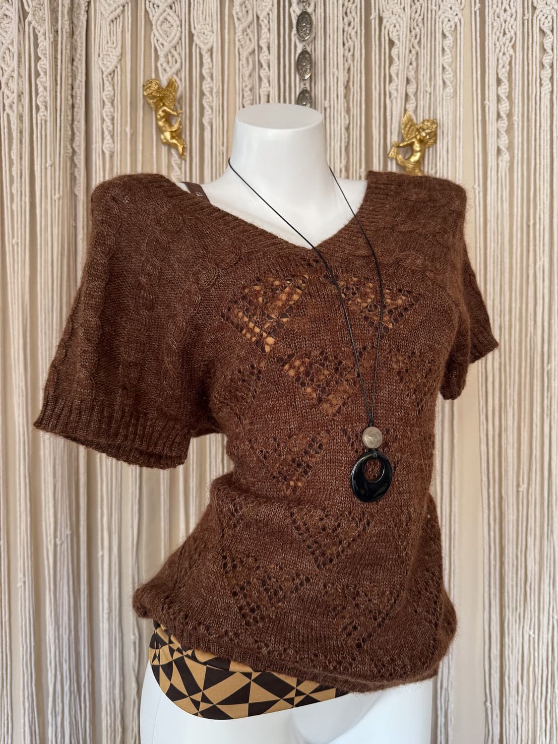 Cable Crochet V-Neck Knit 0024 상품이미지2