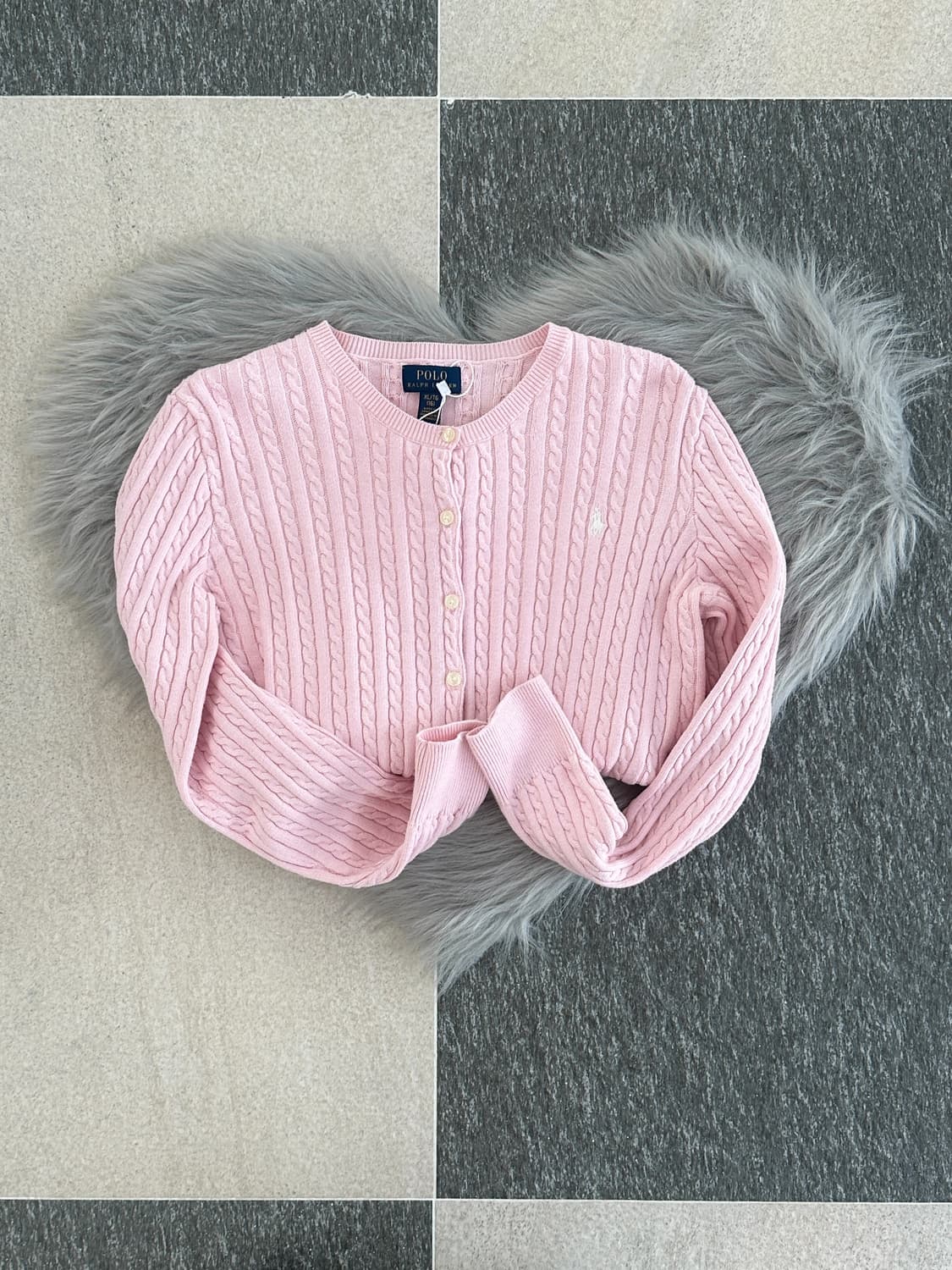 폴로 랄프로렌 연핑크 케이블 니트 가디건  상품이미지1