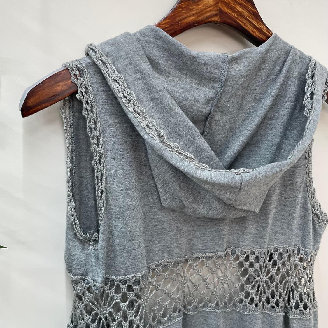 히피 보헤미안 그레이 크로쉐 프린지 후드 베스트 상품이미지4