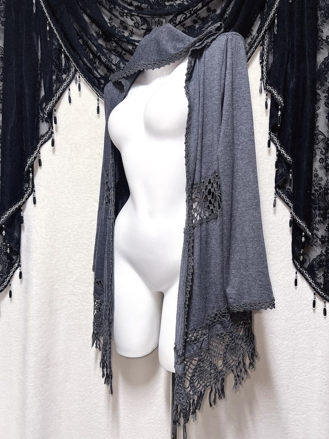 오리엔탈 후드 뜨개 레이스 펀칭 가디건 로브 고스펑크 페어리그런지 핀터 상품이미지1