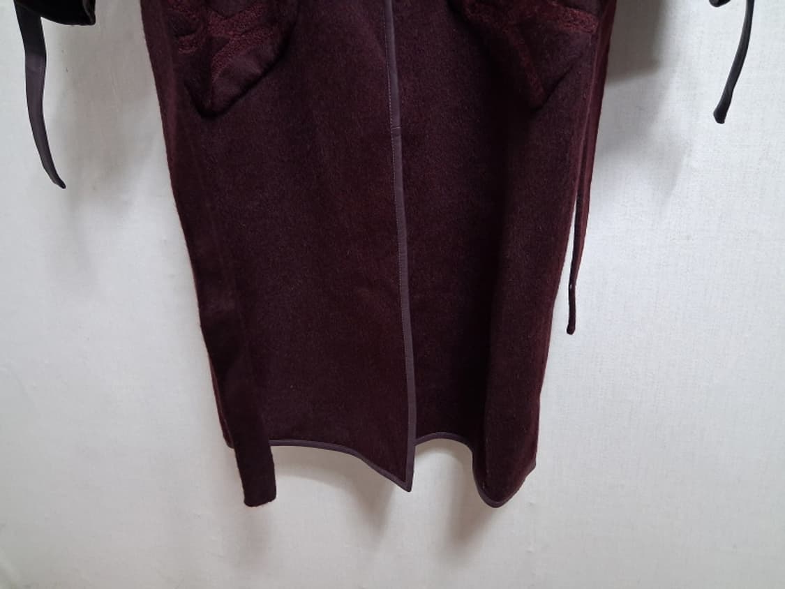 수입 낙타털 혼합 천연양가죽 배색 양모롱코트 와인 버건디칼라 새거 프리 상품이미지7