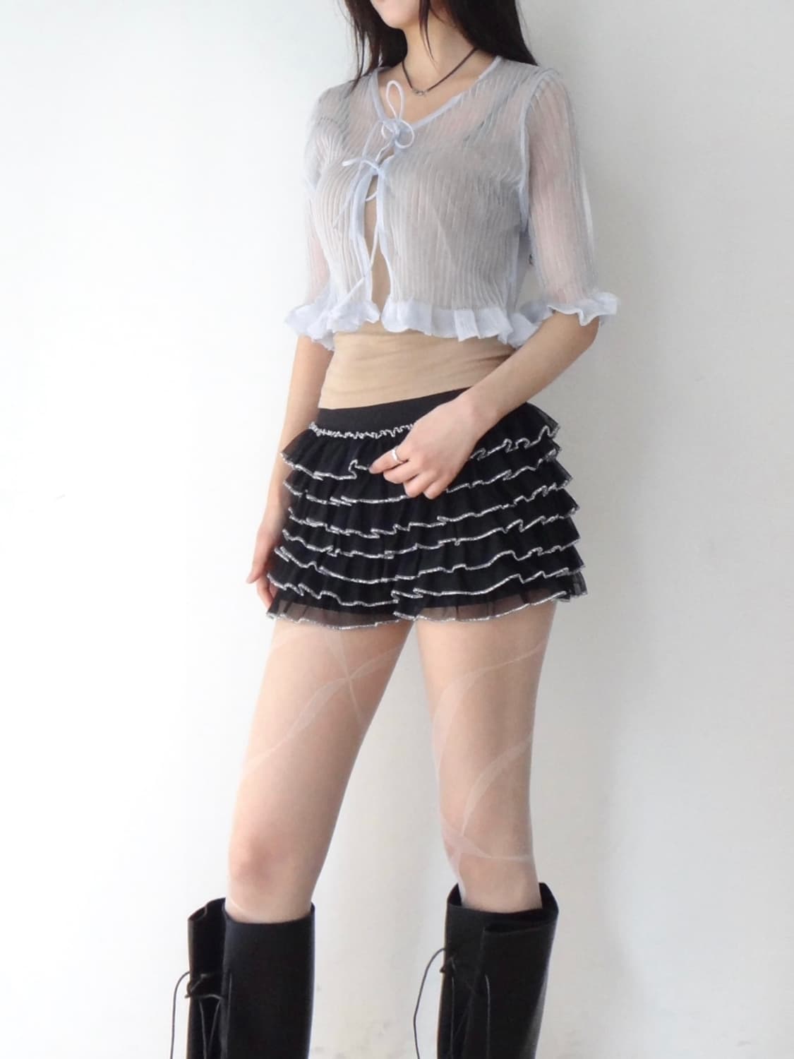 Ruffle open strap cardigan / sora 상품이미지6